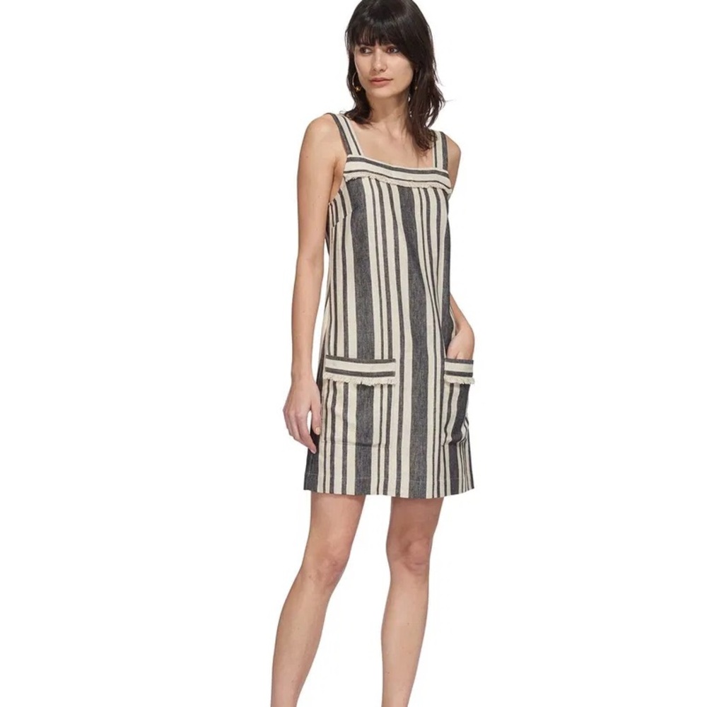 Whistles Black and Cream Striped Dress